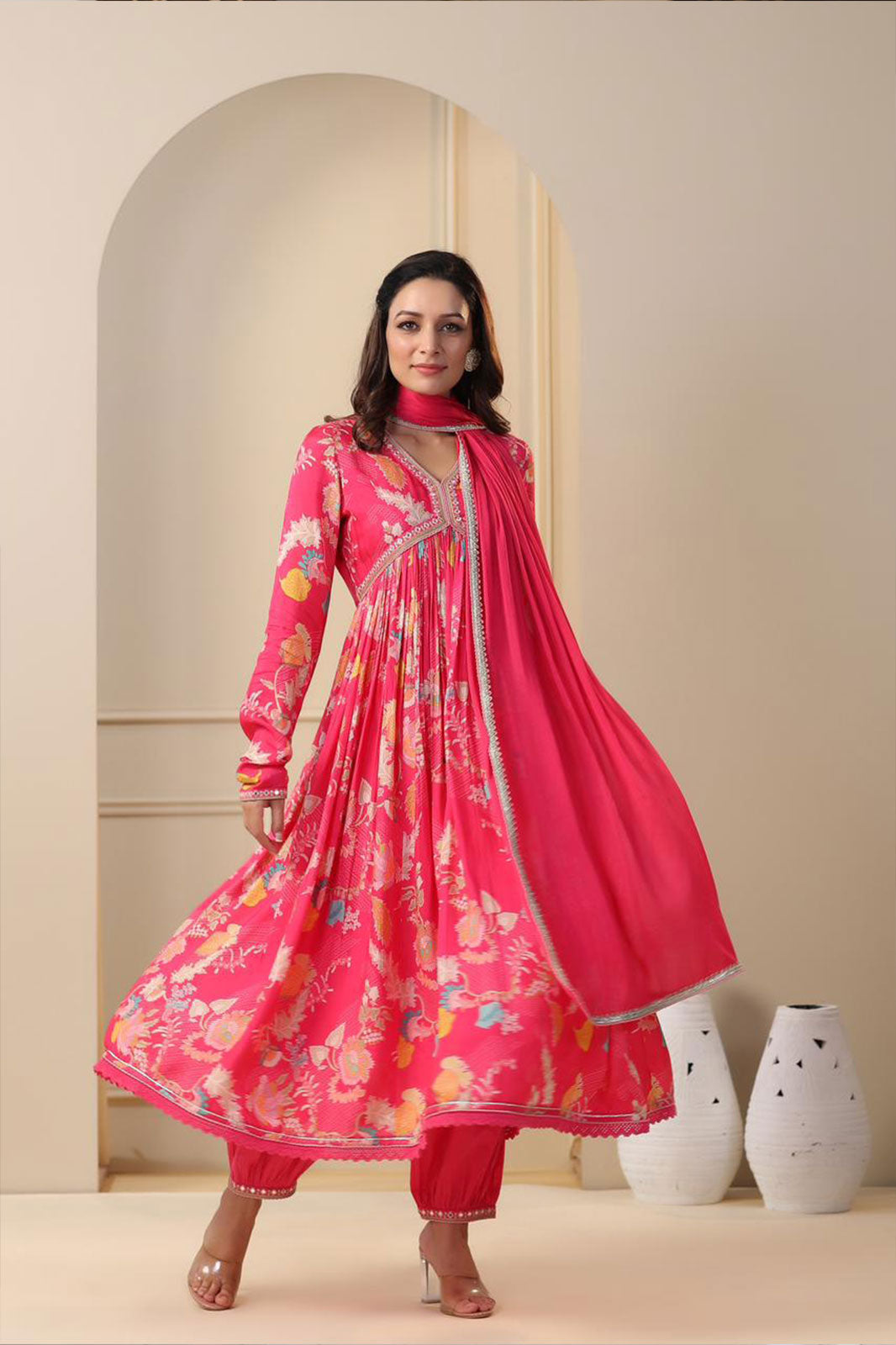 Vihaa Printed Alia Pink Suit Set
