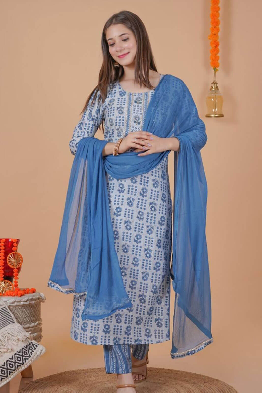 Milan Block Printed Muslin Suit Set