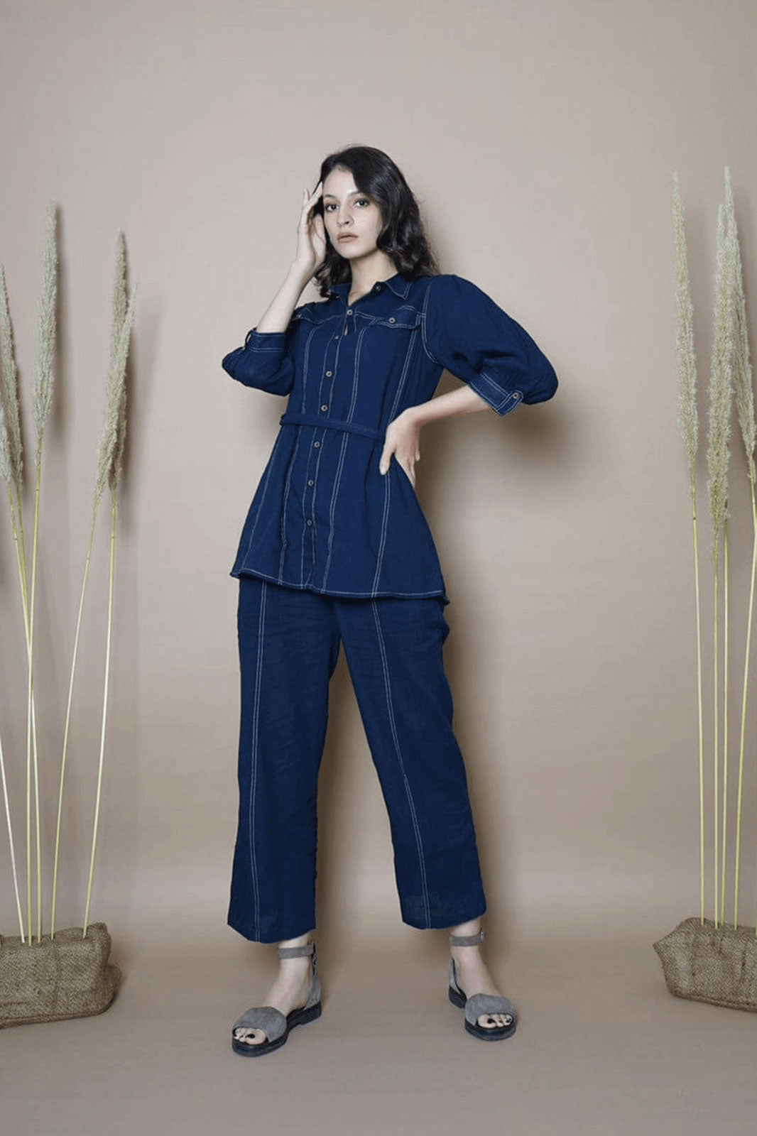 Vihaa Denim Look Co-Ord Set With Belt