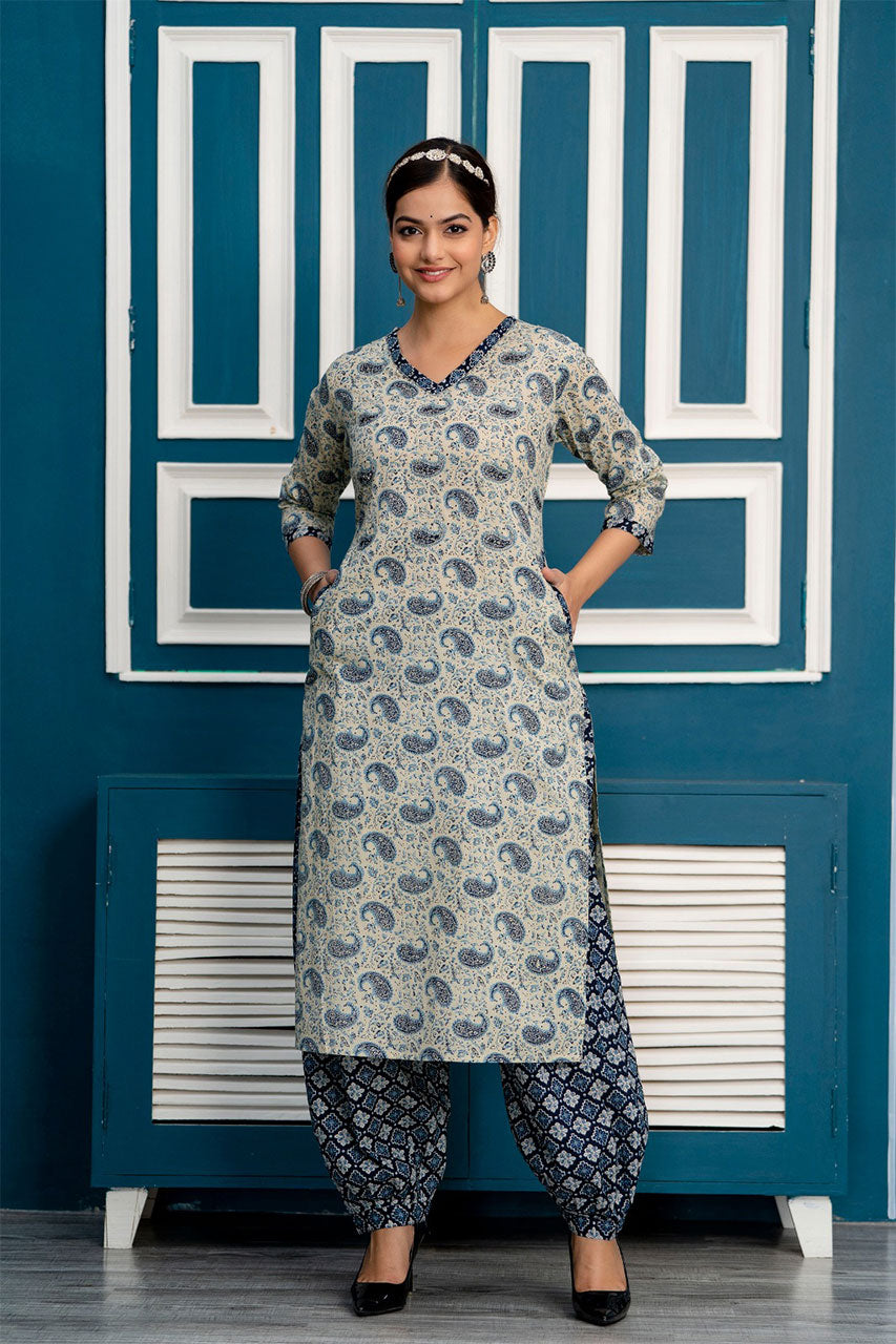 Lahori Block Printed Afghani Suit Set