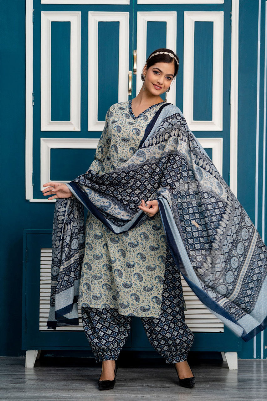 Lahori Block Printed Afghani Suit Set