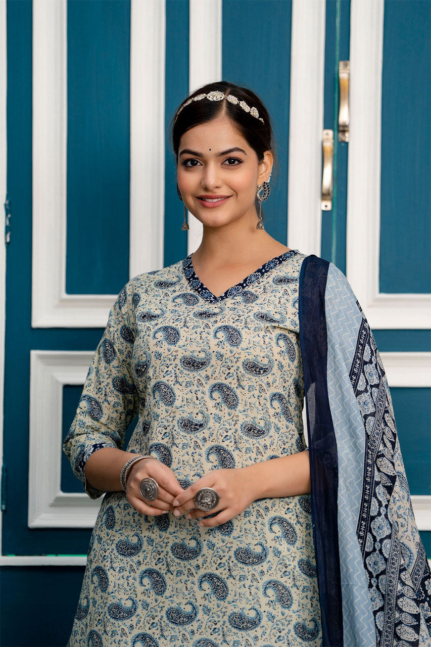 Lahori Block Printed Afghani Suit Set