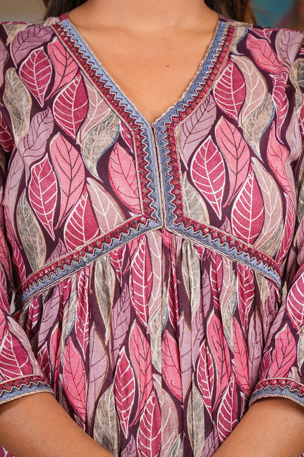 Arzoie Leaf Printed Wine Alia Suit Set