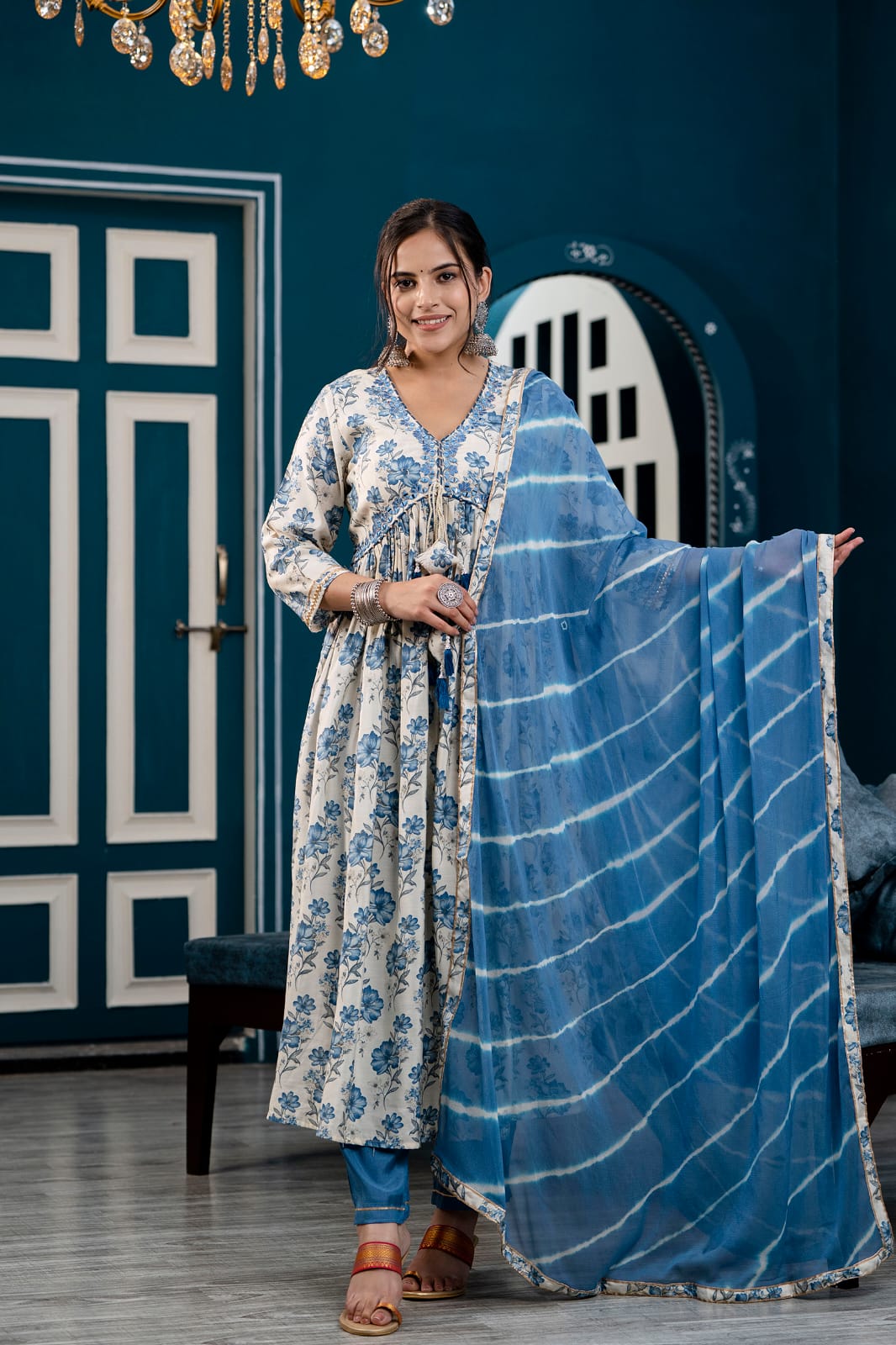 Arzoi Blue Floral Printed Aliya Suit Set