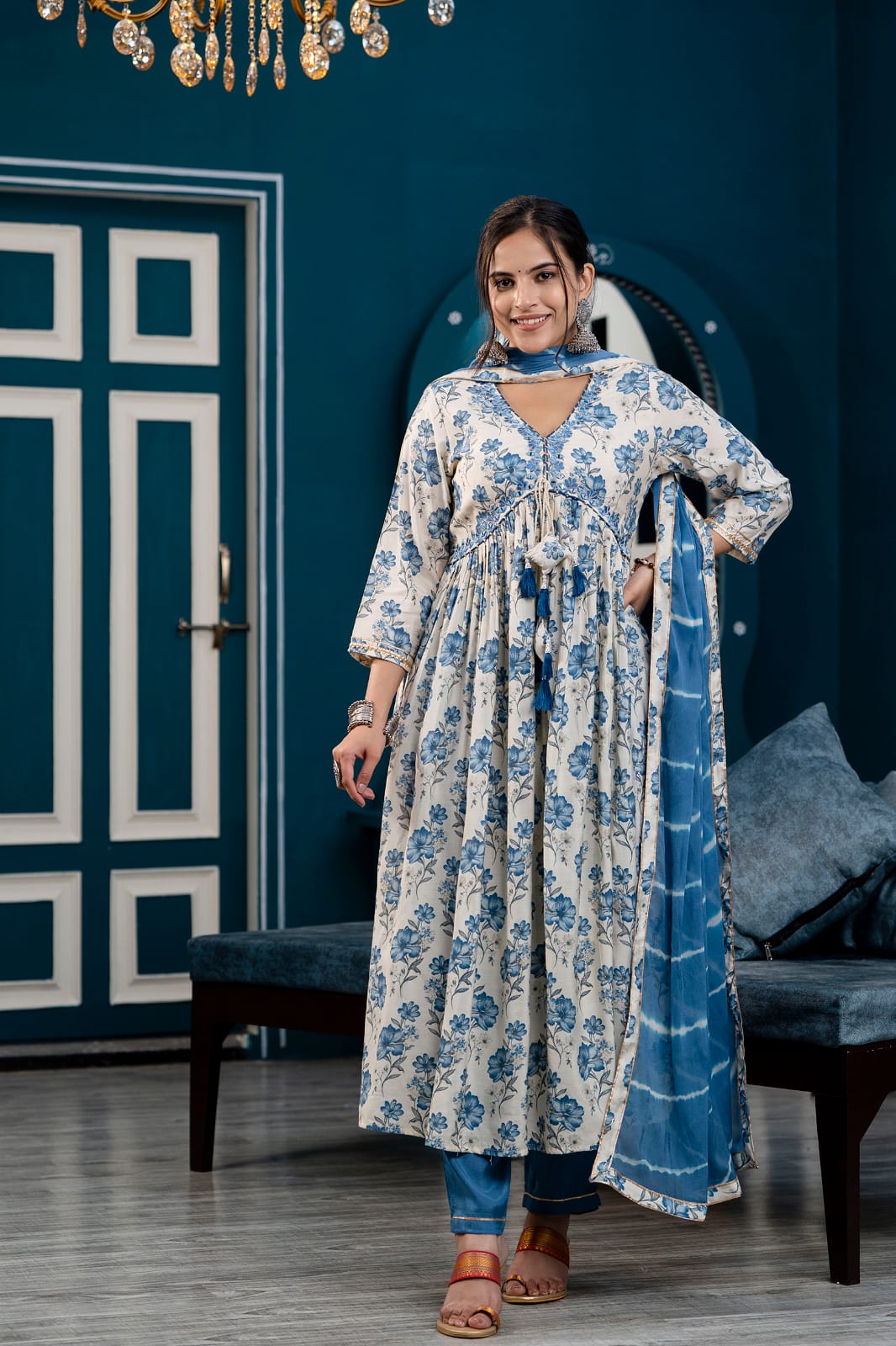 Arzoi Blue Floral Printed Aliya Suit Set