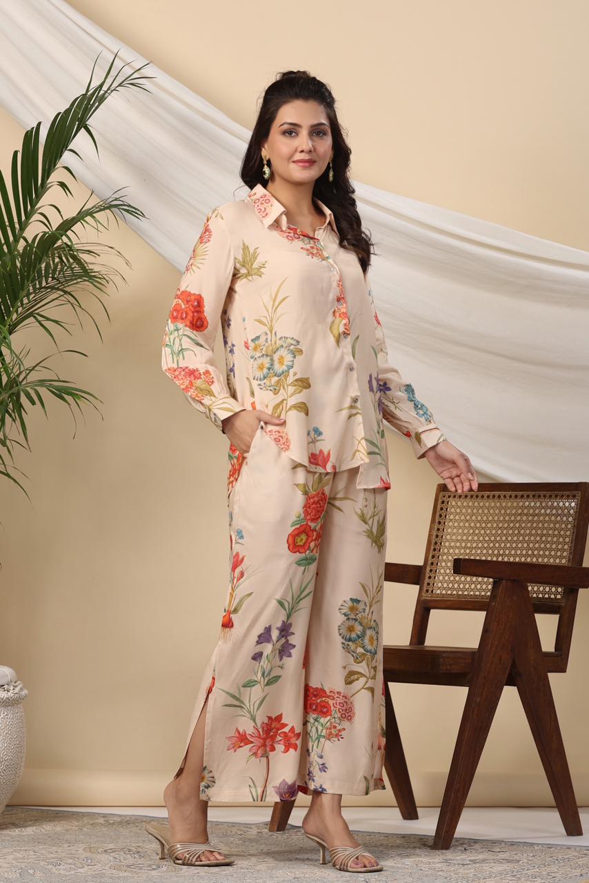 Kiara Printed Beige Co-ord Set