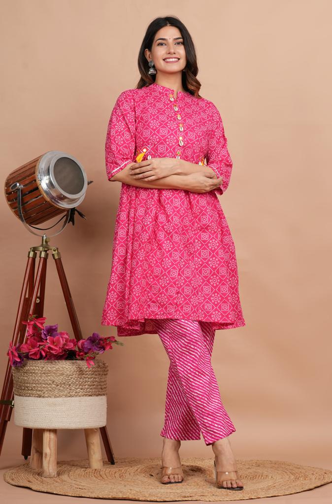 Navya Bandhani and Lehariya Pink Printed Co-Ord Set