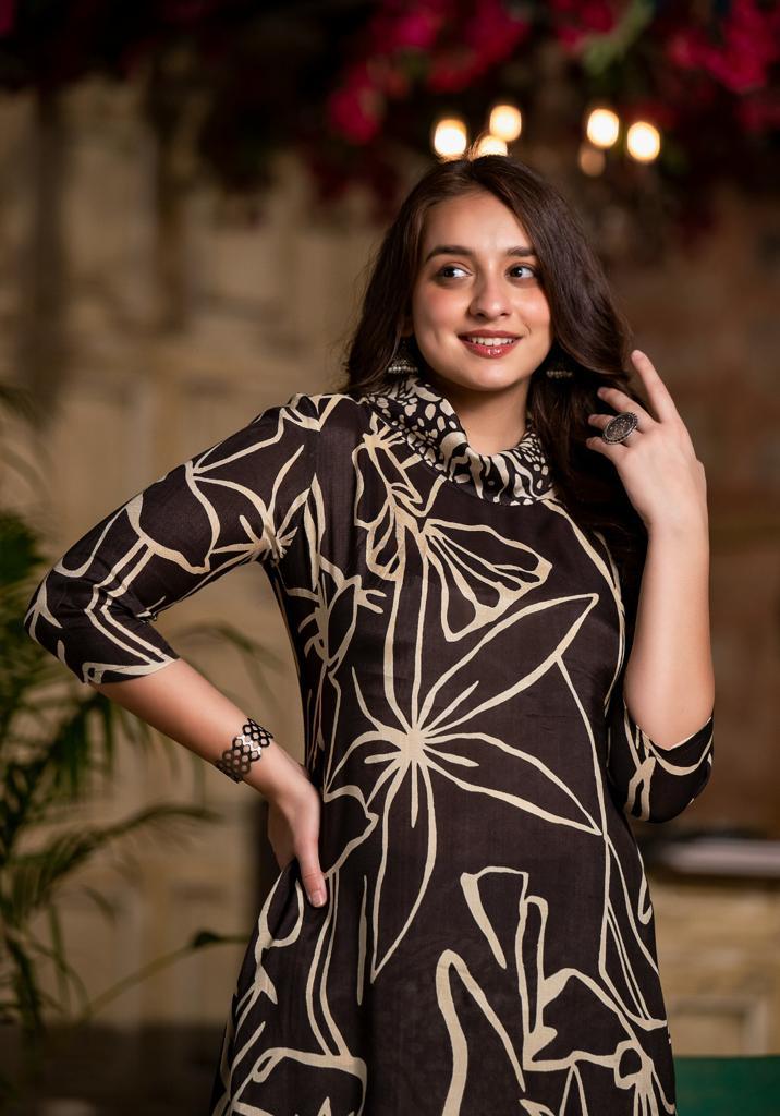 Vihaa Cowl Neck Brown Co-Ord Set