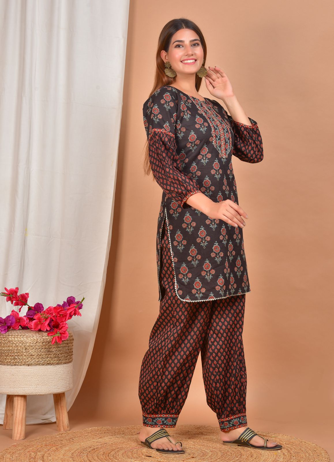 Lahori Black Block Printed Afghani Co-Ord Set