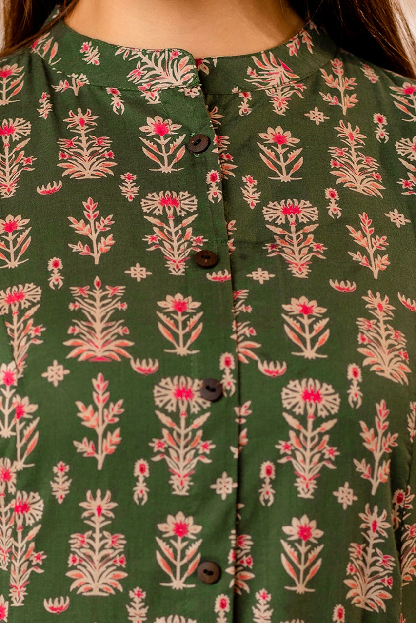 Maisha A-Line Block Printed Green Co-Ord Set