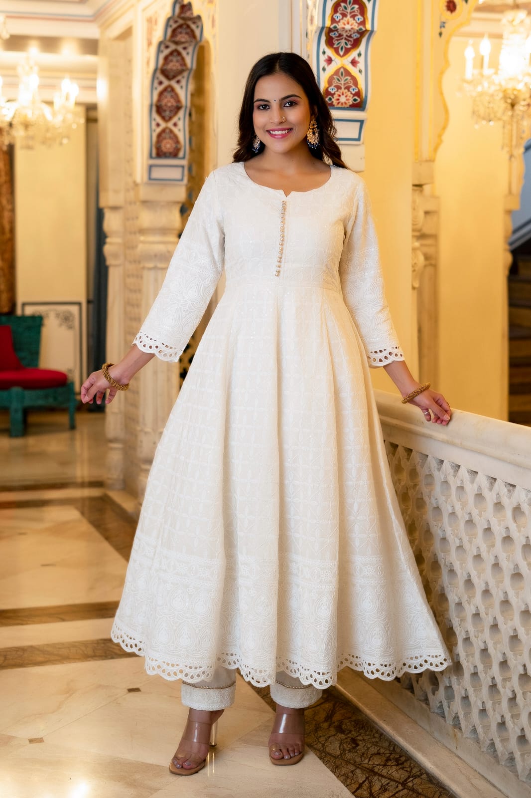 Radha Thread Embroidered Chikan Anarkali Suit Set