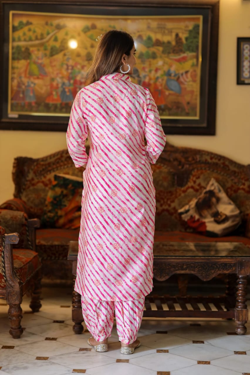 Akira Pink Lehariya Printed Afghani Co-Ord Set