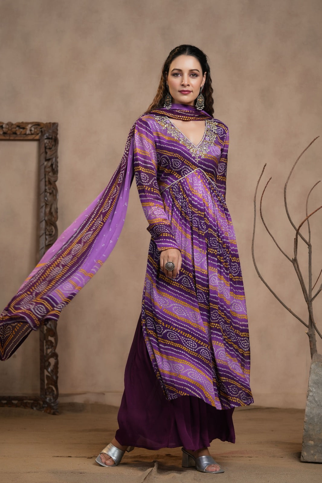 Navya Bandhani Purple Alia Pattern Plazo Set
