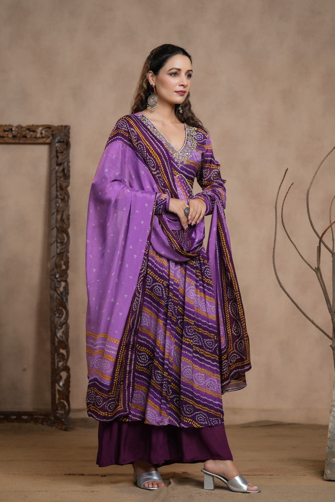 Navya Bandhani Purple Alia Pattern Plazo Set