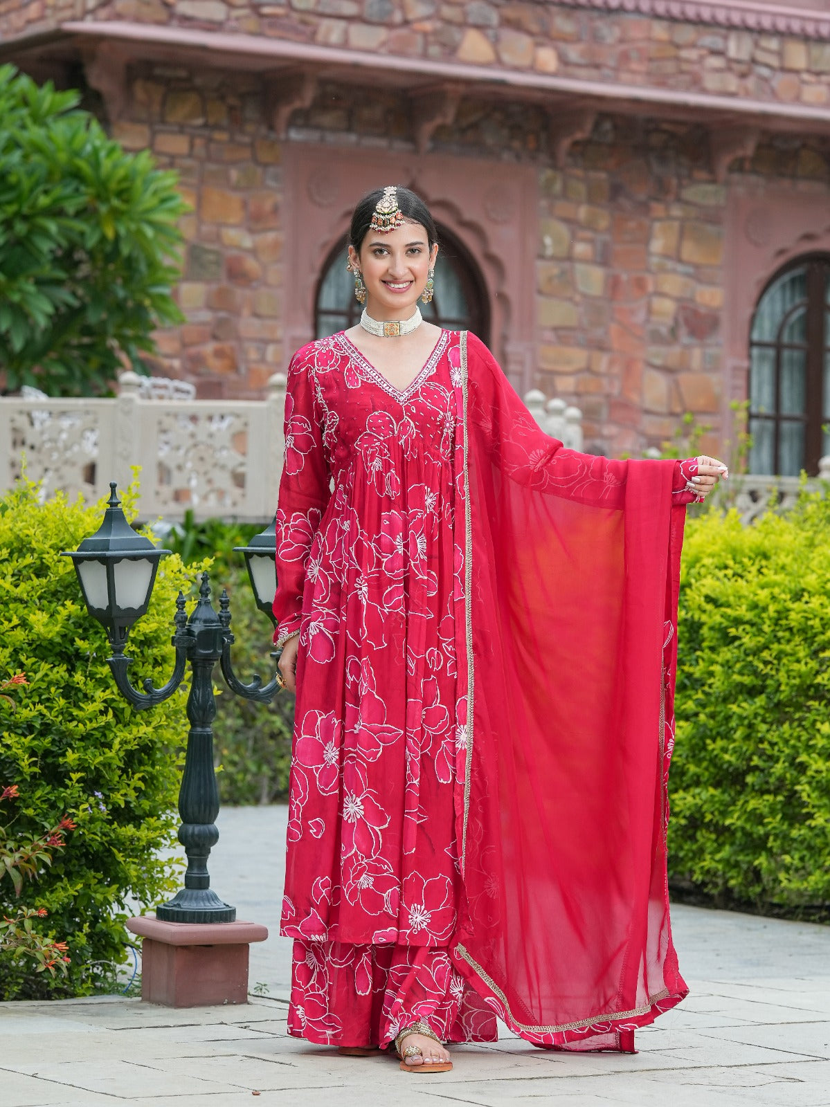Navya Printed Rani Pink Alia Pattern Plazo Set