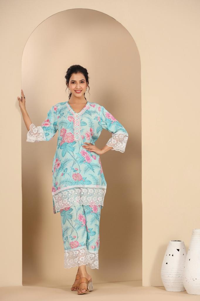 Navya Pakistani style Blue Printed Co-Ord Set