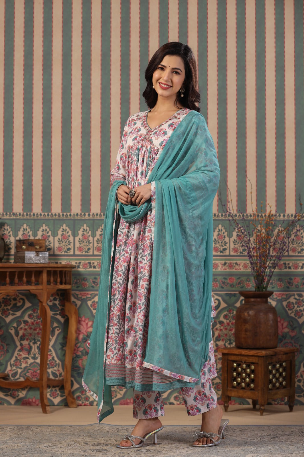 Radha Floral Printed Aliya Anarkali Suit Set