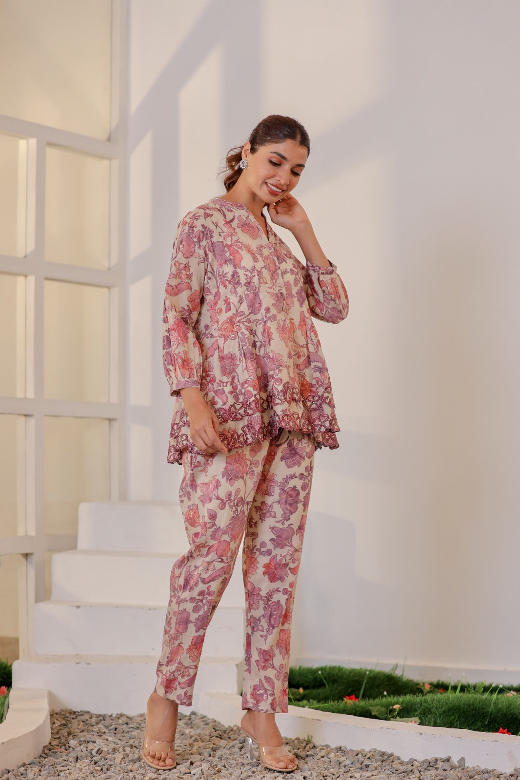 Navya Pink and Lavender Floral Print Co-Ord Set