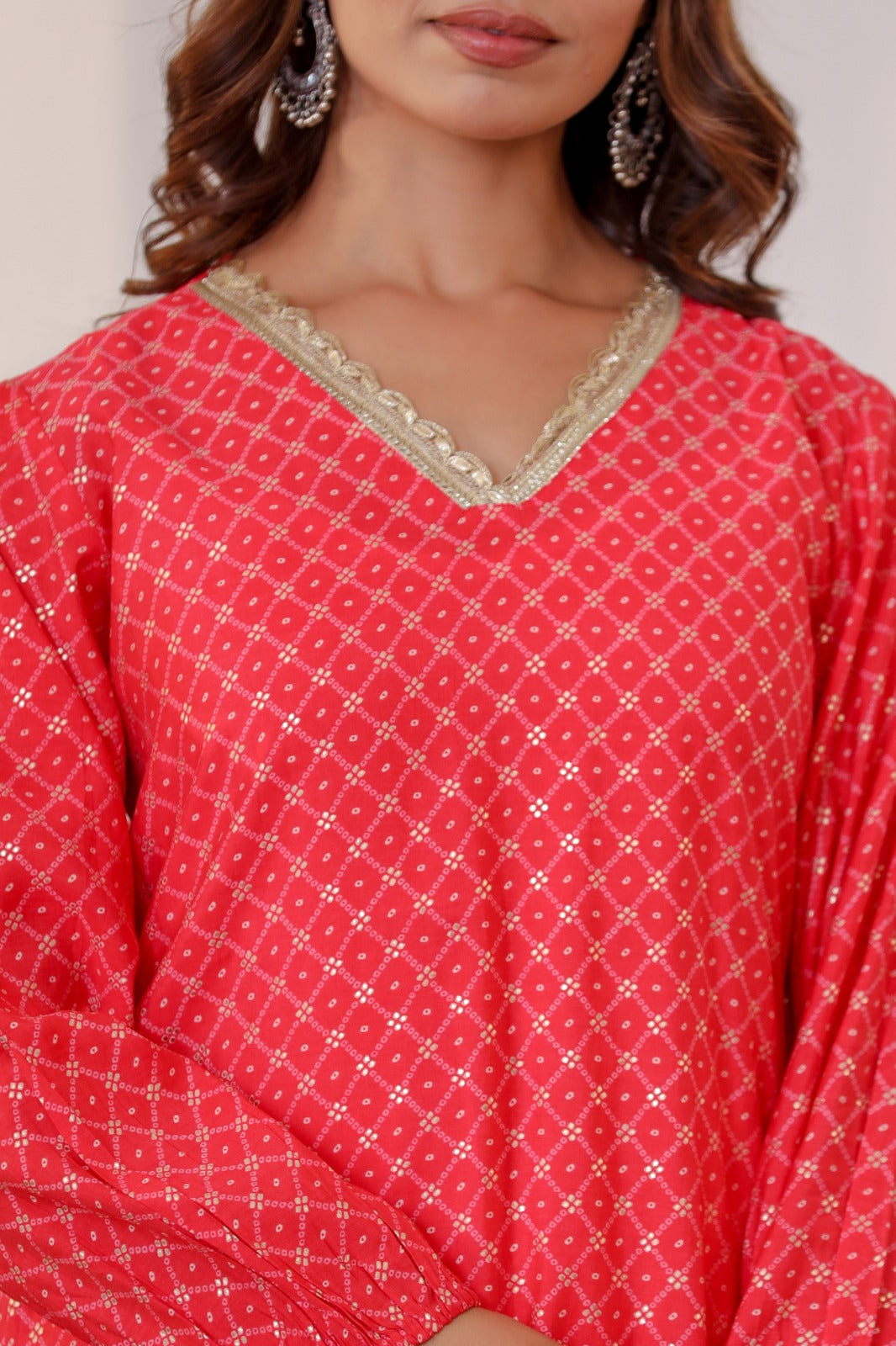 Vihaa Festive Bandhani Red A-Line Suit Set