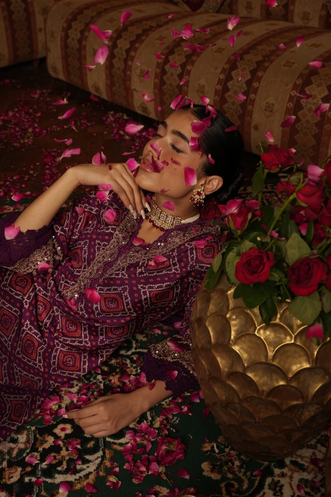 Vihaa Bandhani Printed Wine Straight Suit Sett