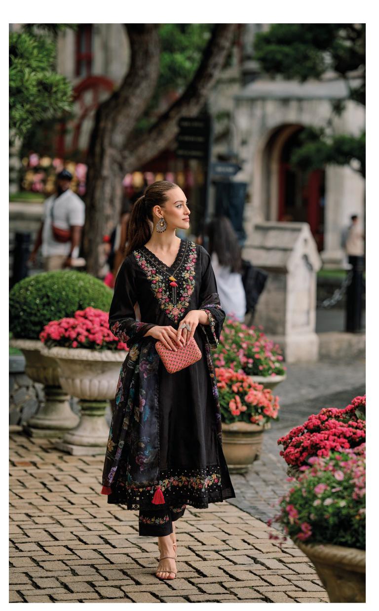 Heena Embroidered Pakistani Style A-Line Black Suit Set