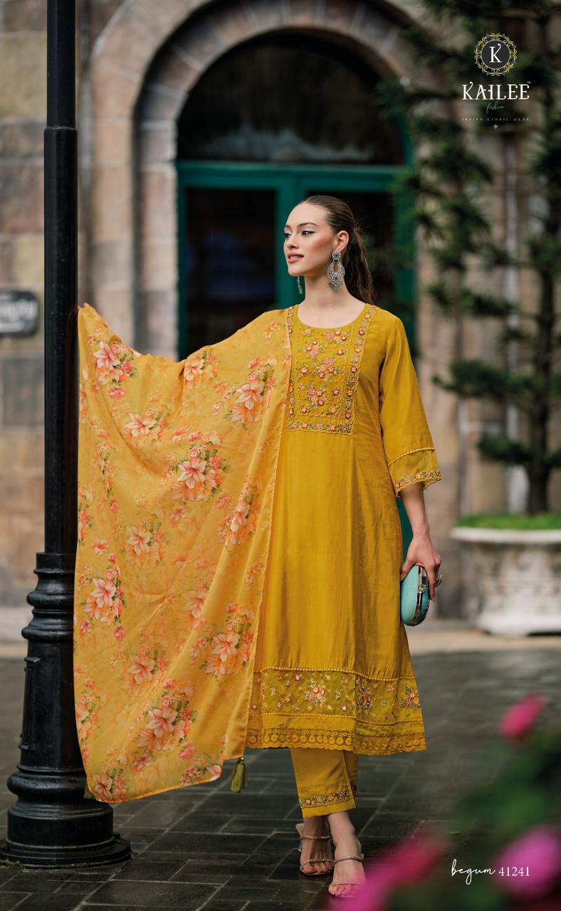 Heena Embroidered Pakistani Style A-Line Mustard Yellow Suit Set
