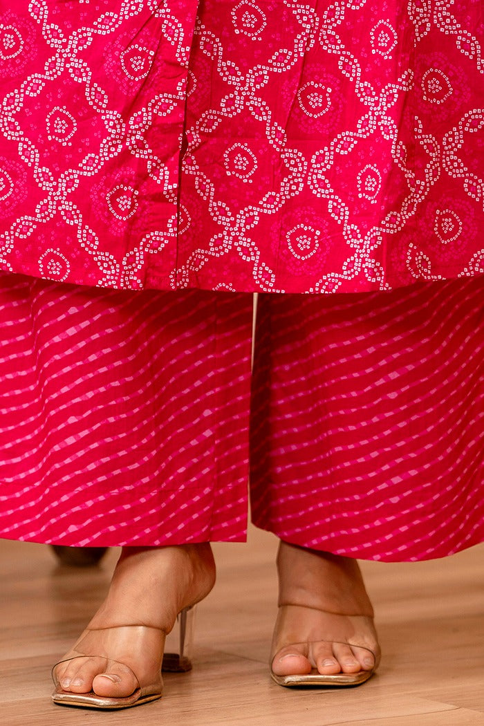 Maisha A-Line Bandhani Printed Pink Co-Ord Set