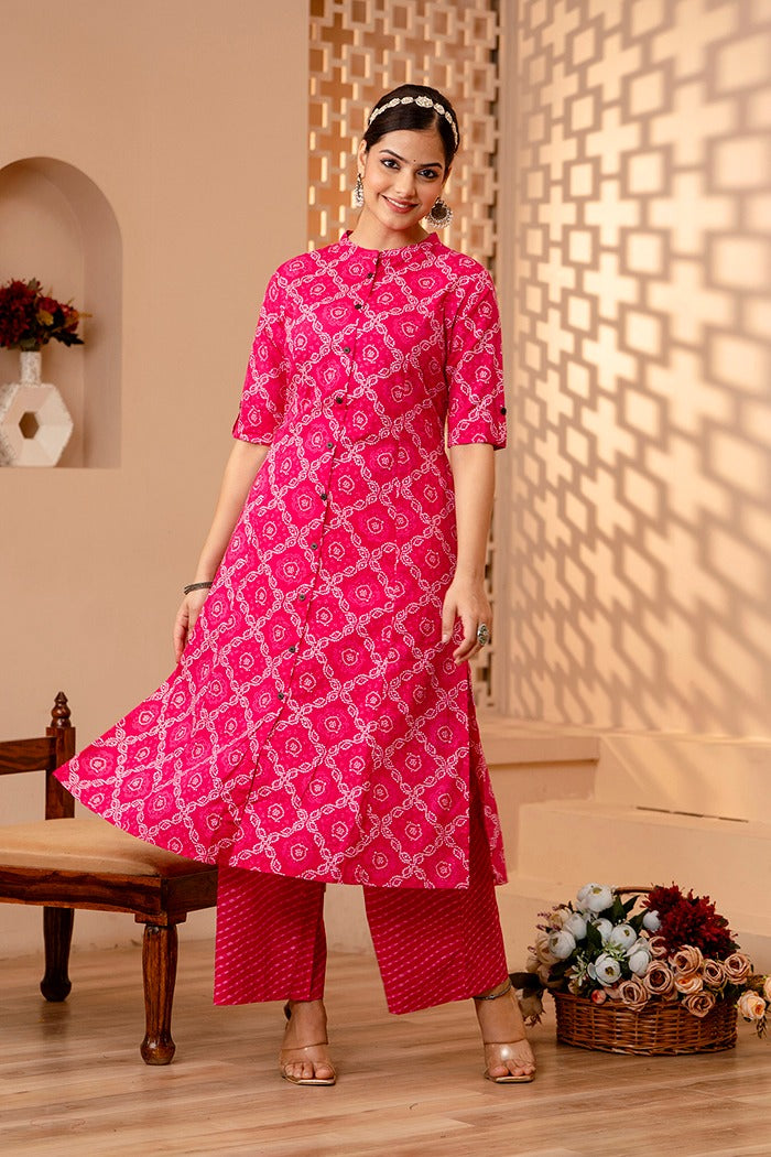 Maisha A-Line Bandhani Printed Pink Co-Ord Set