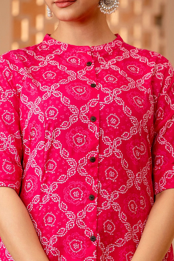 Maisha A-Line Bandhani Printed Pink Co-Ord Set