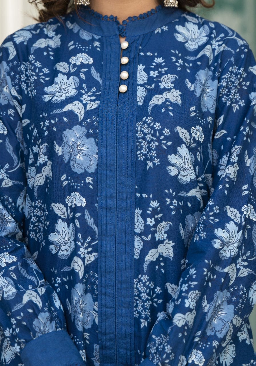 Akira A-Line Kalamkari Indigo Afghani Co-Ord Set