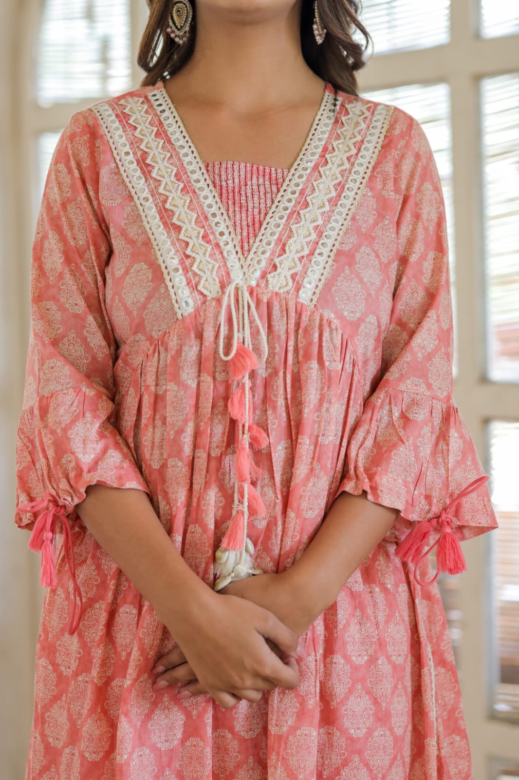 Vihaa Block Printed Peach Alia Style straight Suit Set