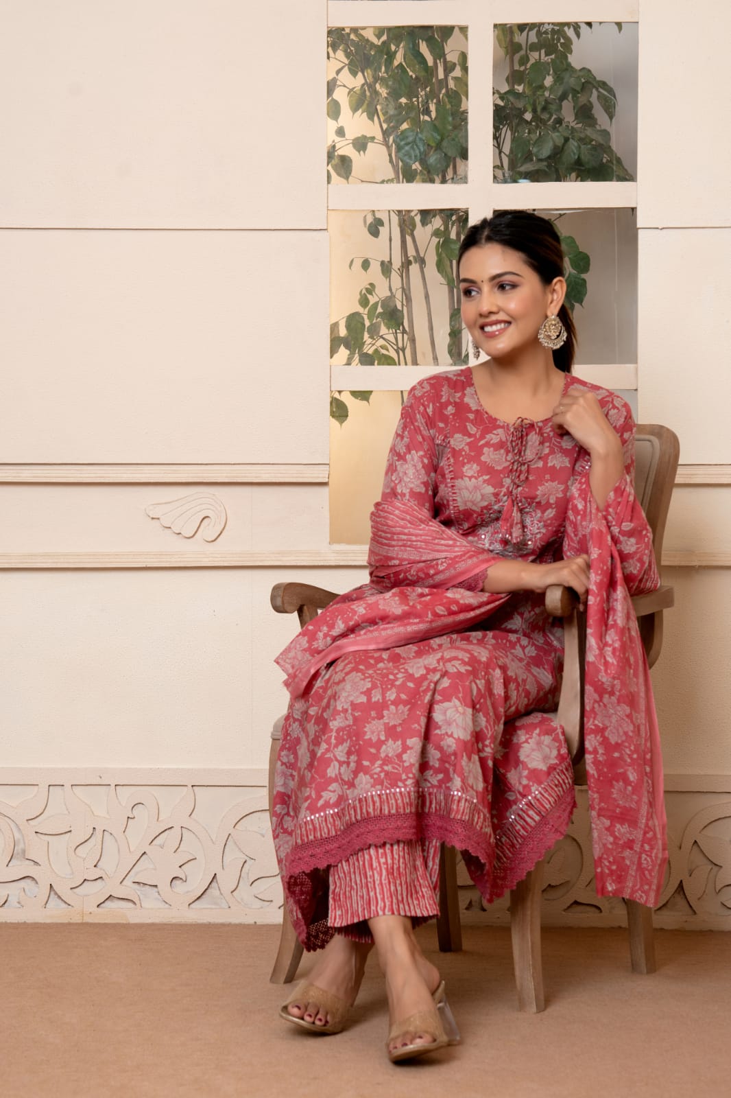 Akira Floral Printed Reddish Anarkali suit set