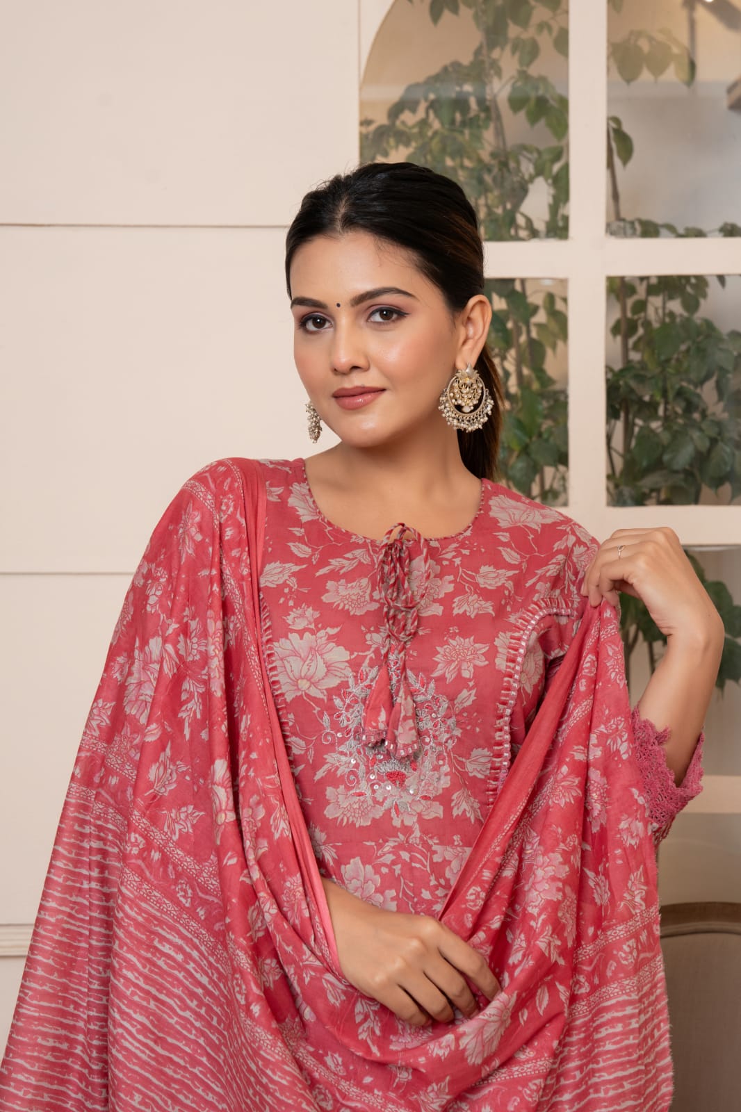 Akira Floral Printed Reddish Anarkali suit set