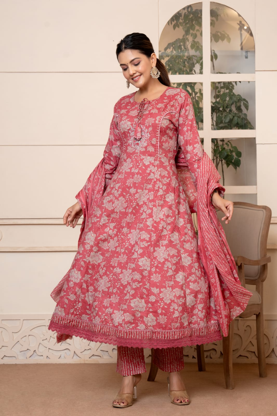 Akira Floral Printed Reddish Anarkali suit set