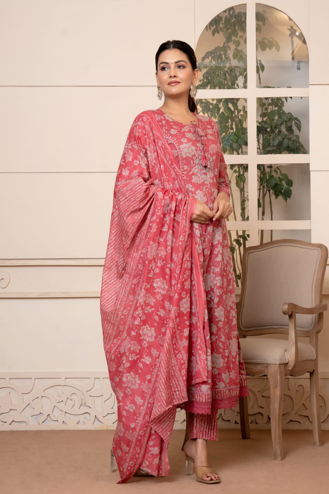 Akira Floral Printed Reddish Anarkali suit set