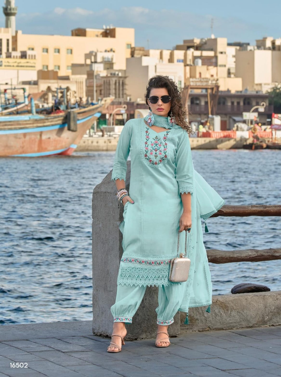 Radha Blue Embroidered Afghani Suit Set