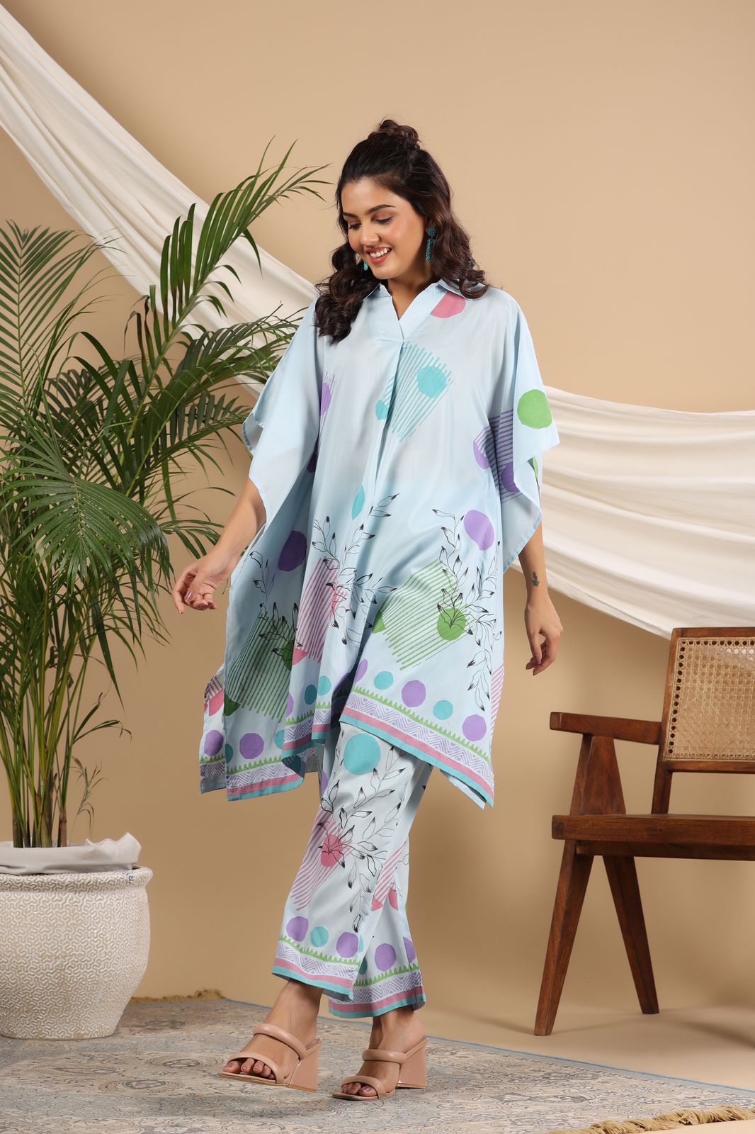 Akira Blue Digital Printed Kaftan Co-Ord Set