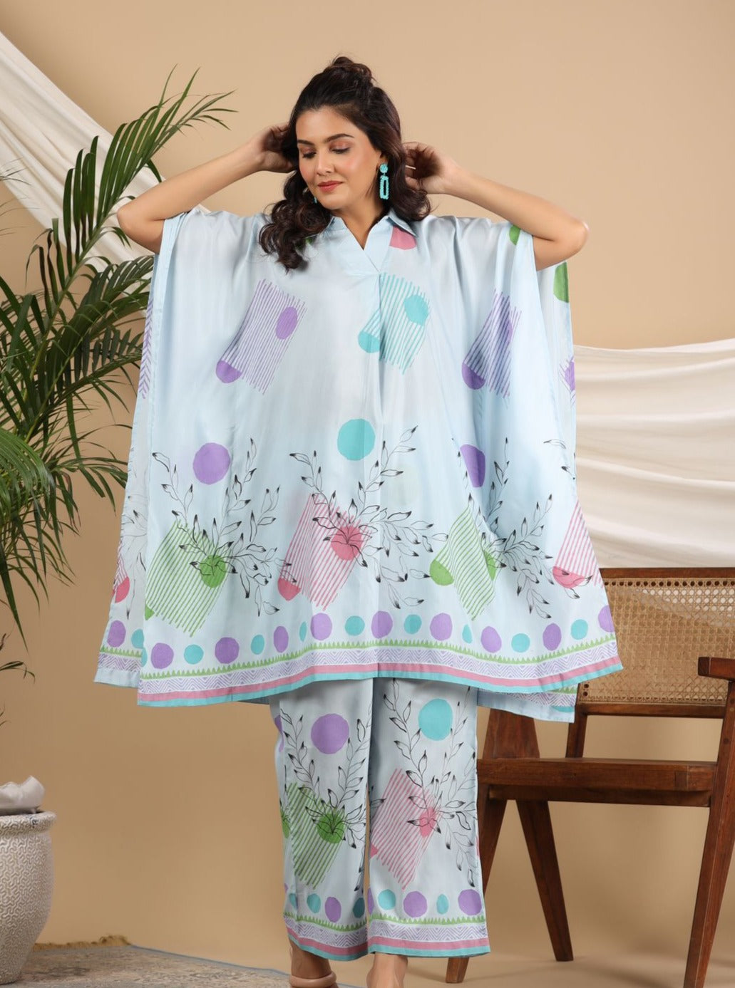 Akira Blue Digital Printed Kaftan Co-Ord Set