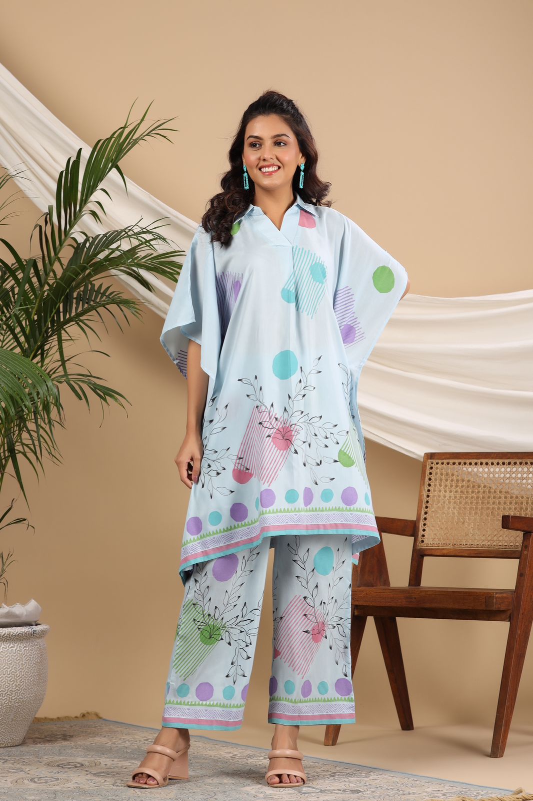 Akira Blue Digital Printed Kaftan Co-Ord Set