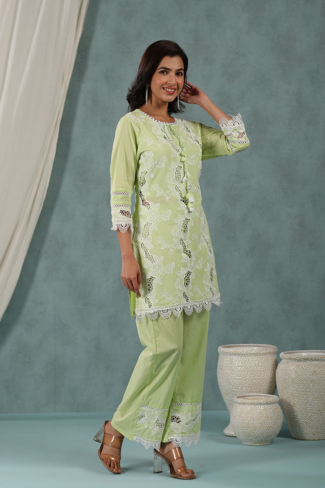 Arzoi Chikan Light Green Co-Ord Set