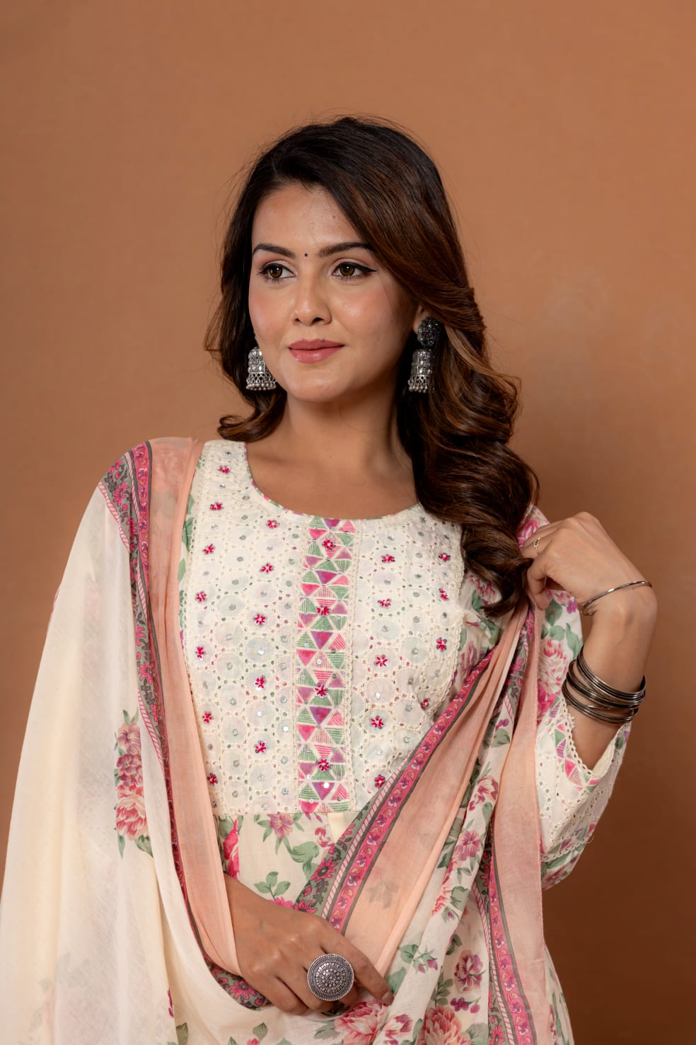 Akira Floral Printed Chikan Anarkali Suit Set