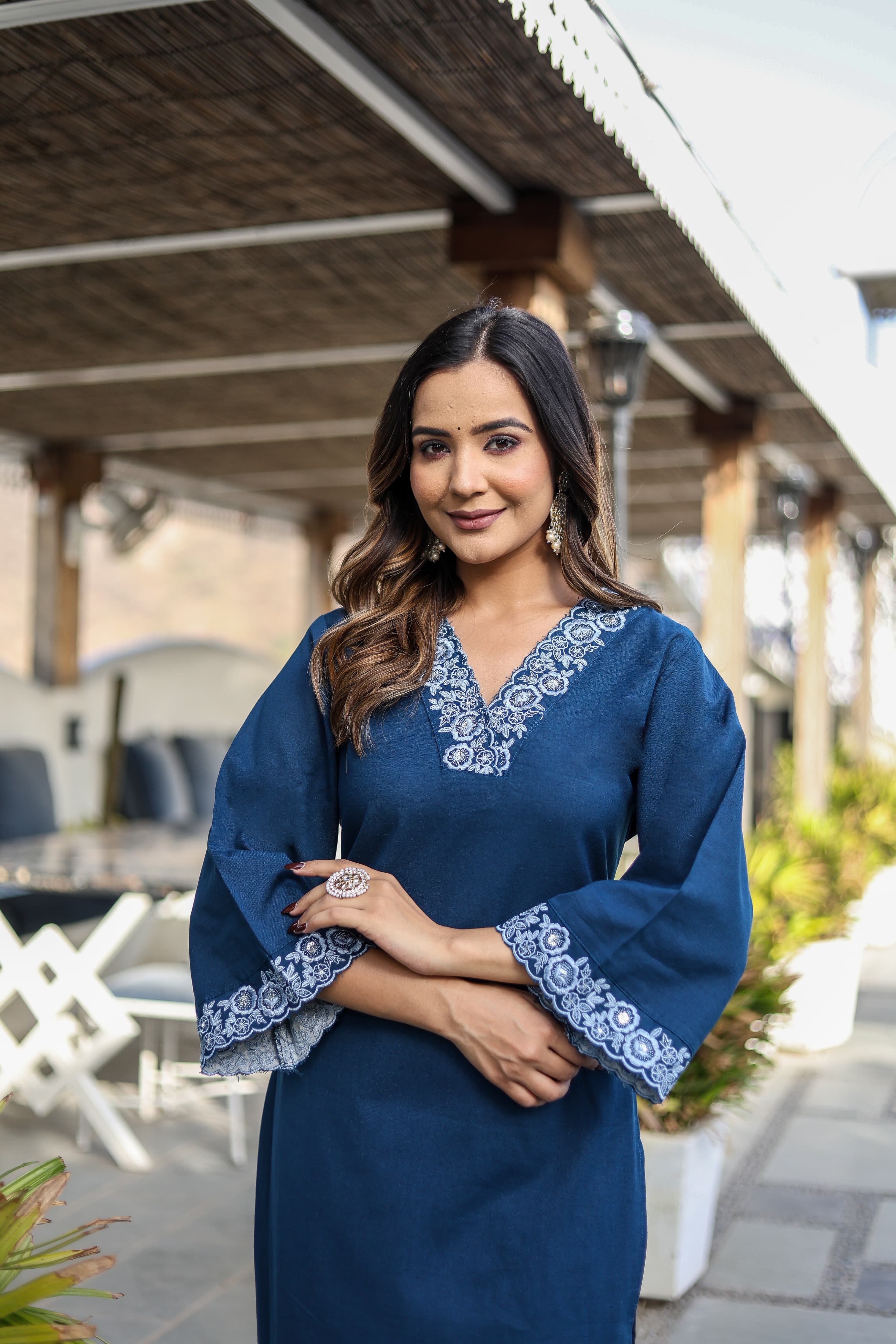 Shehnaz Thread Embroidered Pakistani Solid Blue Co-Ord Set