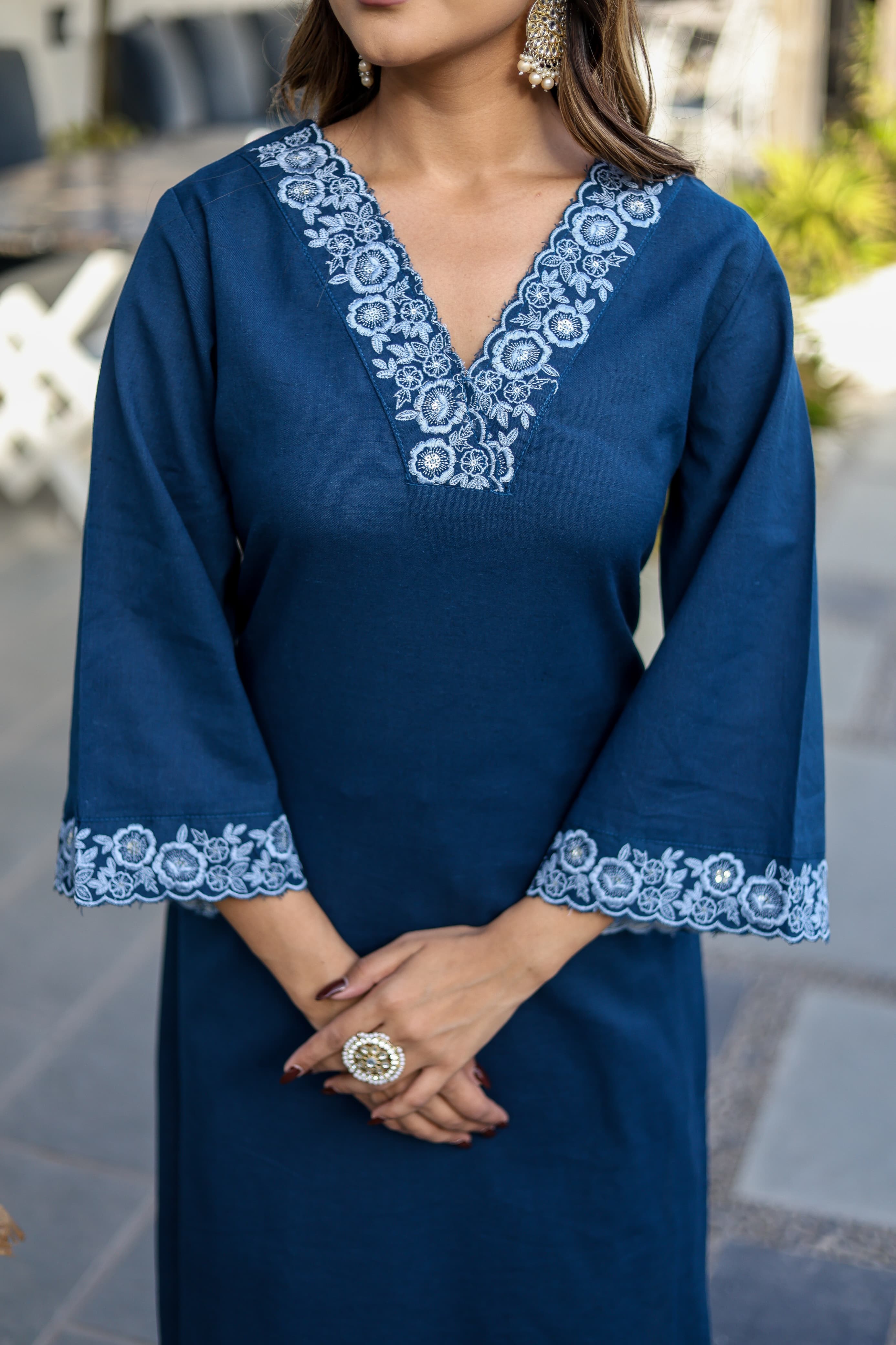Shehnaz Thread Embroidered Pakistani Solid Blue Co-Ord Set