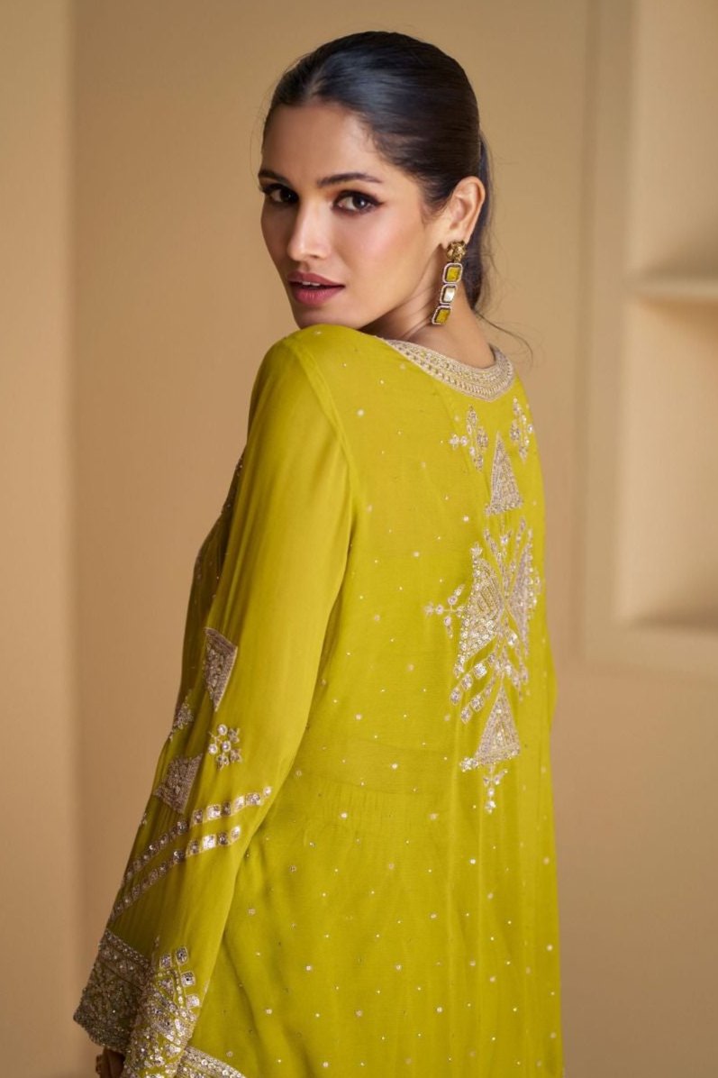 Amaya Hand Embroidered Mustard Indo Western Set