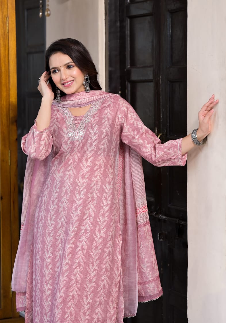 Apurva Pink Embroidered Straight Suit Set