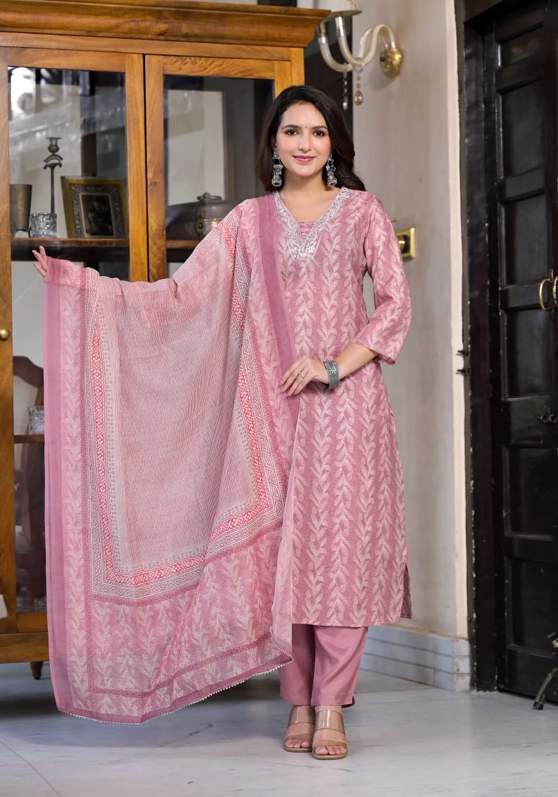 Apurva Pink Embroidered Straight Suit Set