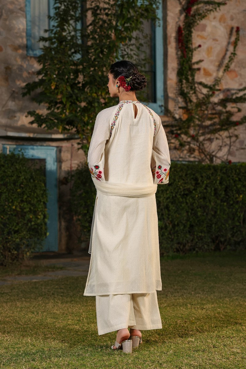 Priya Floral Embroidered Off White Pakistani Suit Set