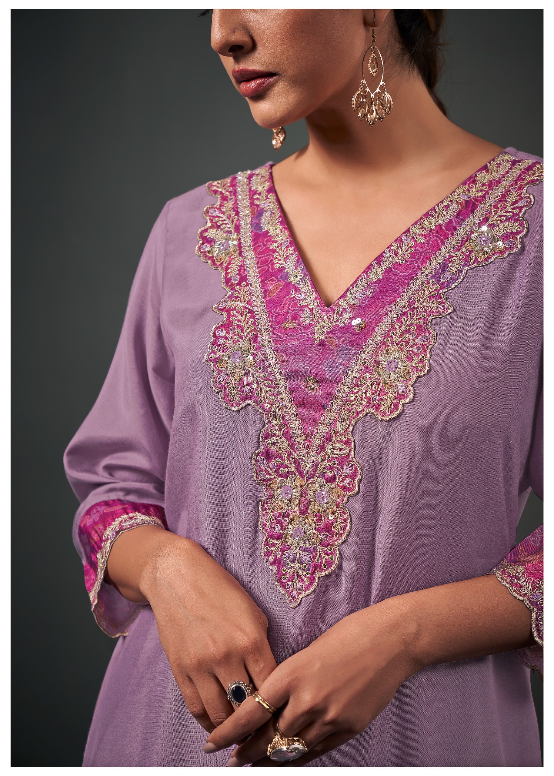 Ishaani Purple and Pink Straight Suit Set