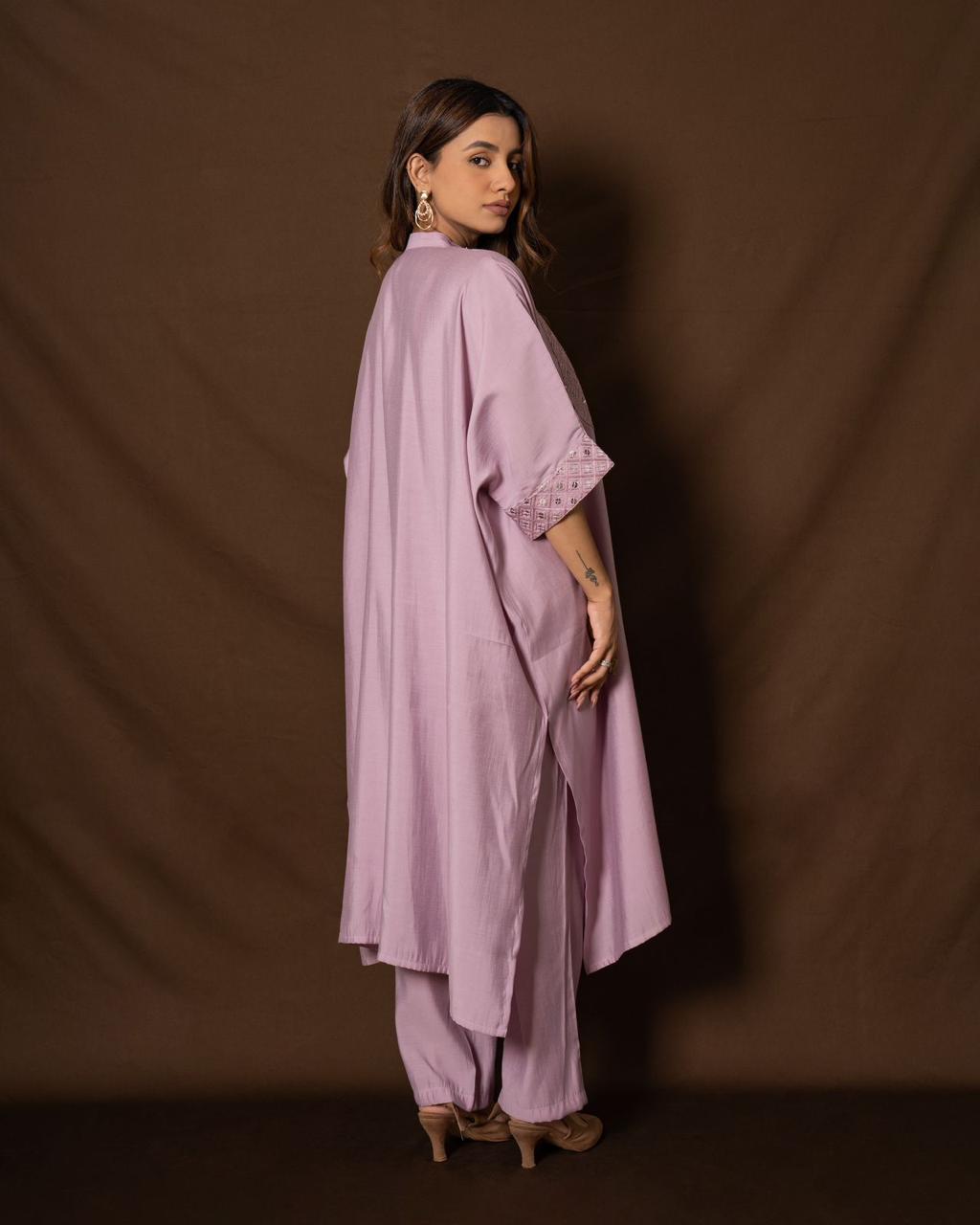 Navya Boho Solid Lavender Kaftan style Co-Ord Set