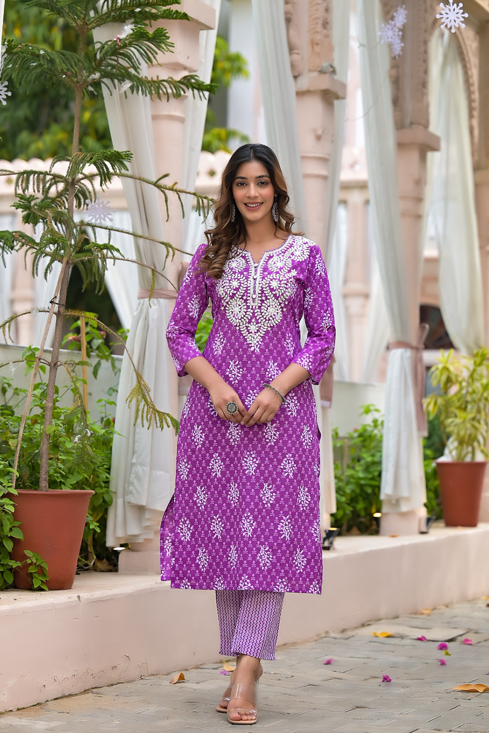 Kaashvi Block Printed Purple Suit Set